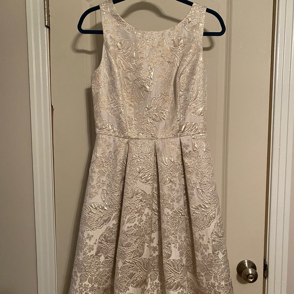 Nicole Miller New York White & Champagne Dress with pockets